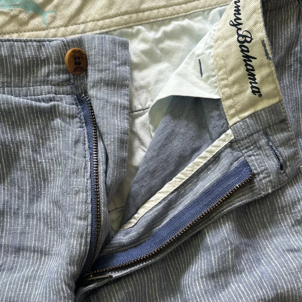 Tommy Bahama Shorts Mens 34 Blue Stripe Linen Chino Lightweight Casual 10 Inseam